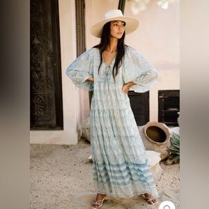 Daughters of India Jasmine Maxi Dress - Blue Green Sea Mist Size S